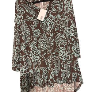 NWT Honey Me Floral Paisley Blouse in Brown and Mint